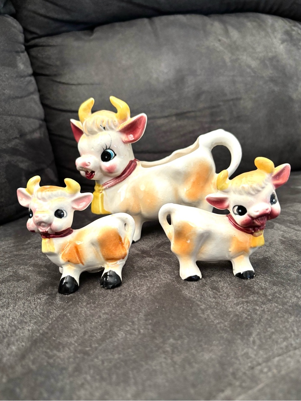 Vintage Mid-Century Ceramic Elsie The Cow Creamer & Calf Salt & Pepper Shakers